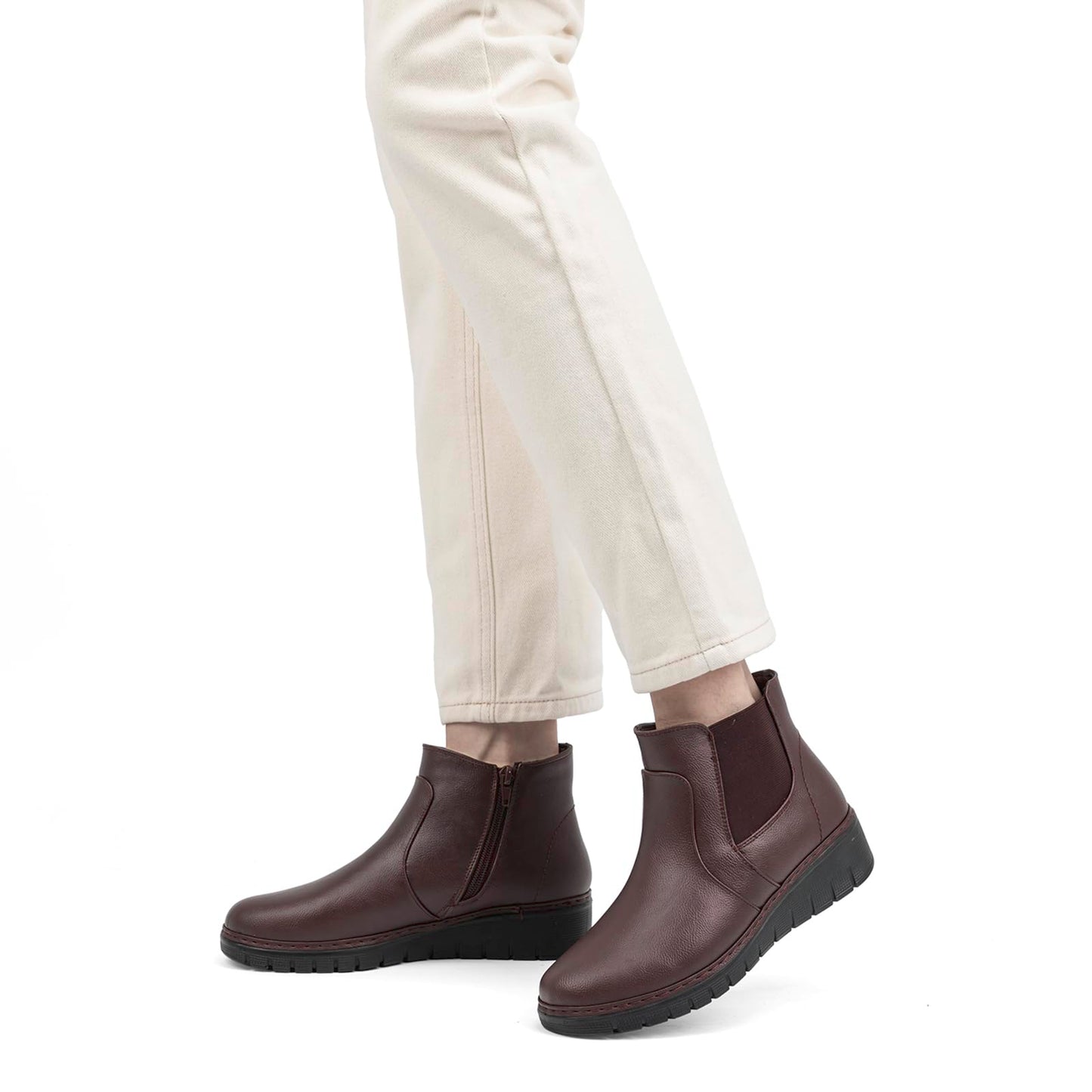 VJH confort Women’s Ankle Boots, Comfort Round Toe Lightweight Wedge Chelsea Booties with Arch Support