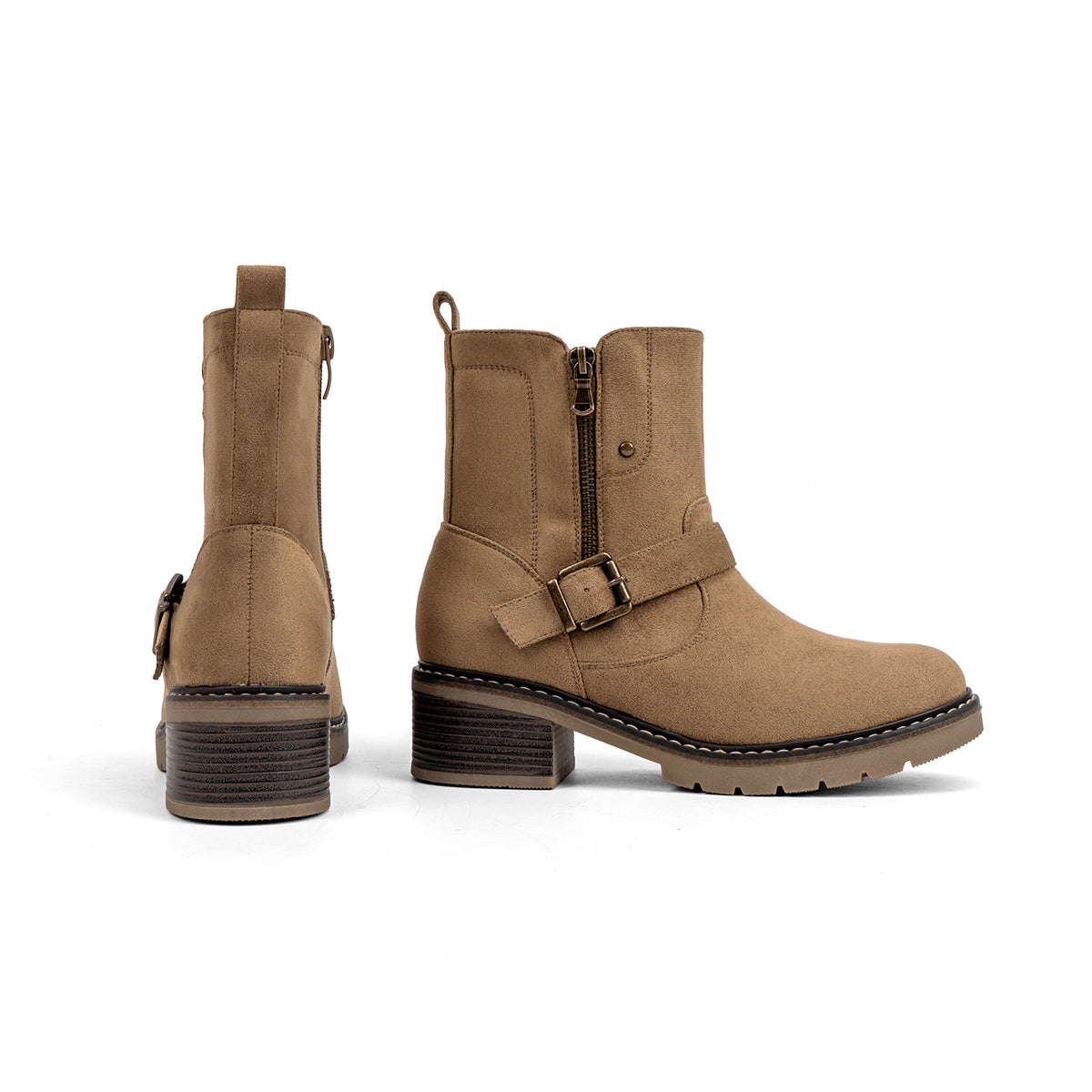 VJH confort Women's Mid Calf Boots Modern Slouchy Comfortable Low Chunky Heel Round Toe Booties with Side Zipper