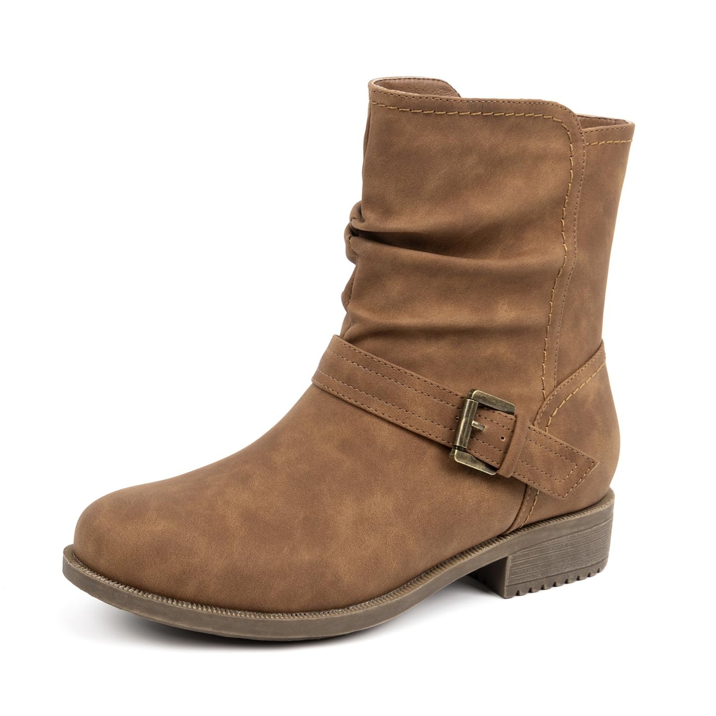 VJH confort Women's Mid Calf Boots, Comfort Buckle Slouchy Booties with Side Zipper