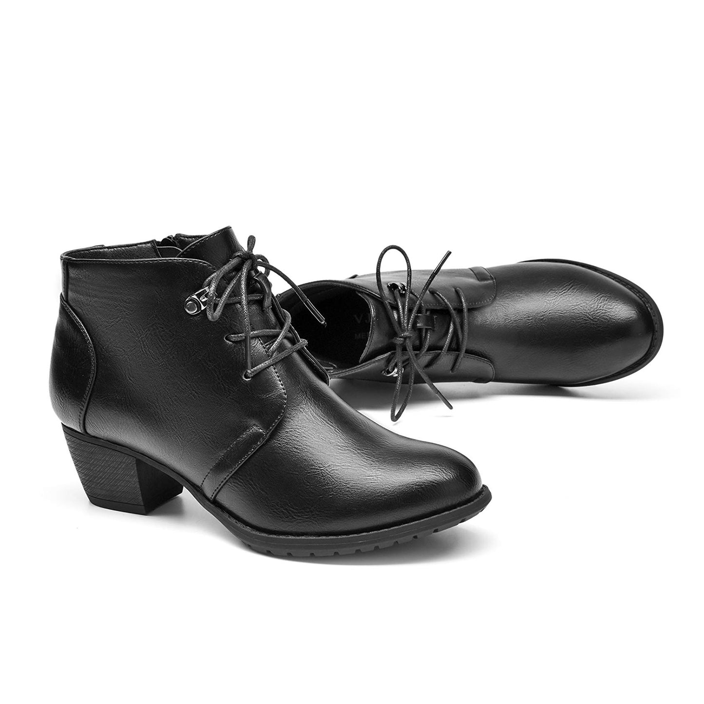 VJH confort Women's Ankle Boots,Lace-up Round Toe Comfortable Low Heel Dress Booties with Side Zipper