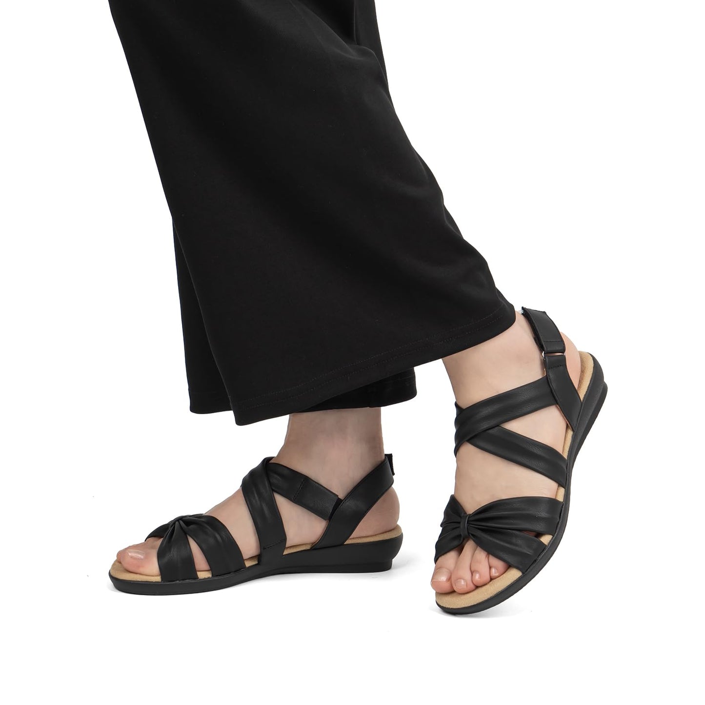 VJH confort Women’s Flat Sandals Comfortable Criss-Cross Bow Dressy Soft Straps Slip-on Flexible Summer Walking Sandals