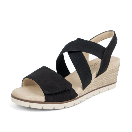 VJH confort Women's Wedge Sandals Stretchy Strap Slip-on Comfortable Causal Summer Shoe