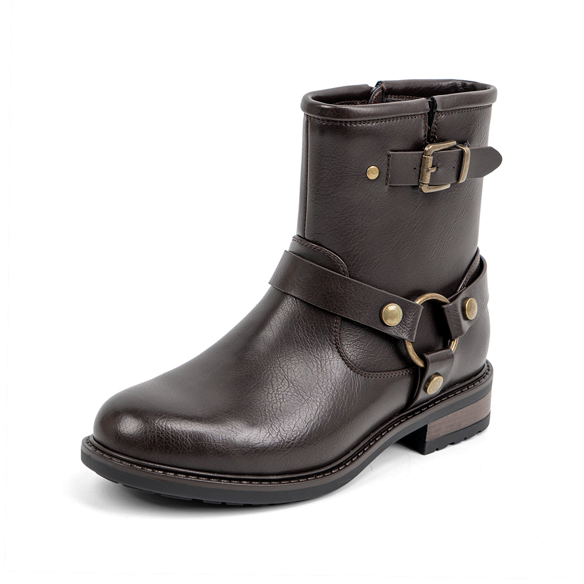 VJH confort Women's Ankle Boots Comfortable Low Chunky Heel Round Toe Buckle Fashion Booties with Zipper