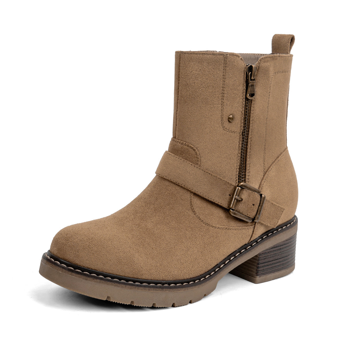 VJH confort Women's Mid Calf Boots Modern Slouchy Comfortable Low Chunky Heel Round Toe Booties with Side Zipper