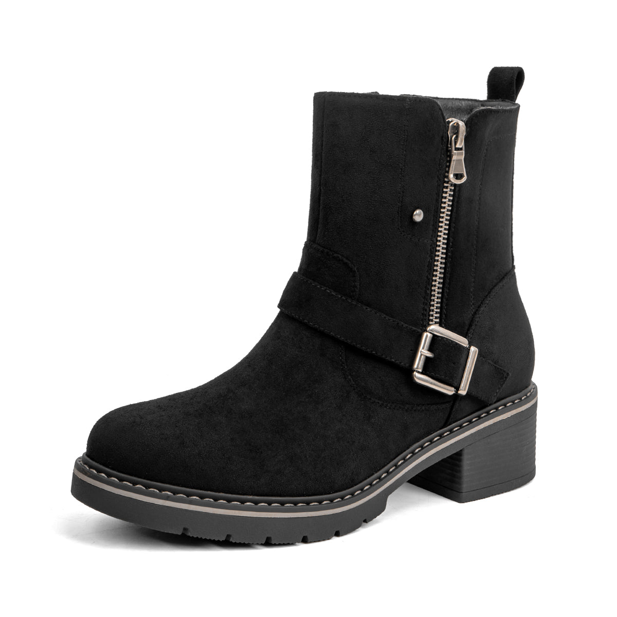 VJH confort Women's Mid Calf Boots Modern Slouchy Comfortable Low Chunky Heel Round Toe Booties with Side Zipper