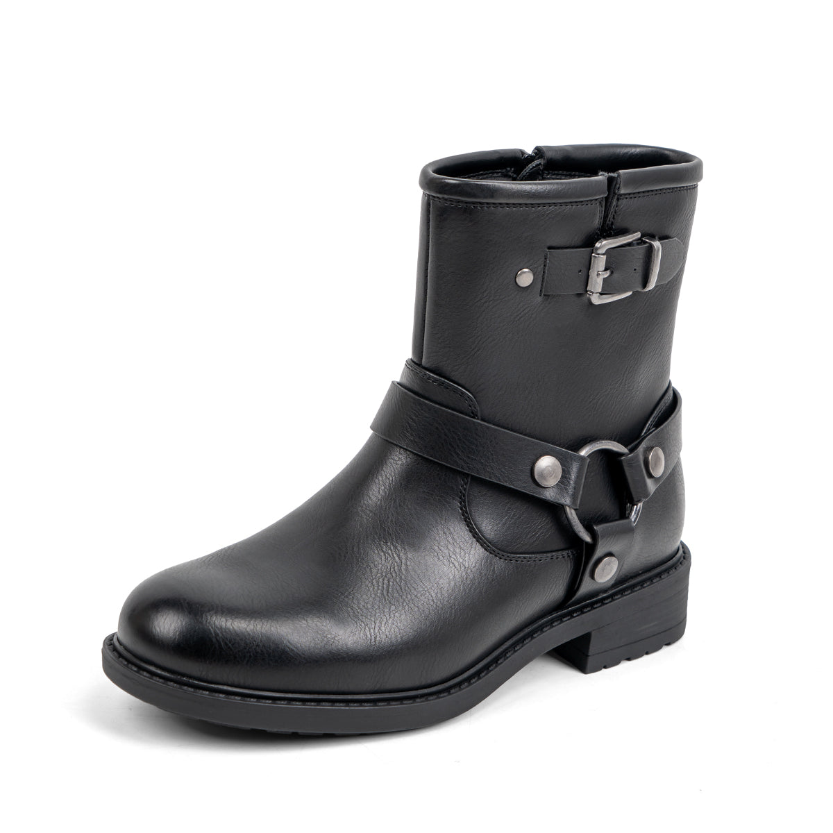 VJH confort Women's Ankle Boots Comfortable Low Chunky Heel Round Toe Buckle Fashion Booties with Zipper