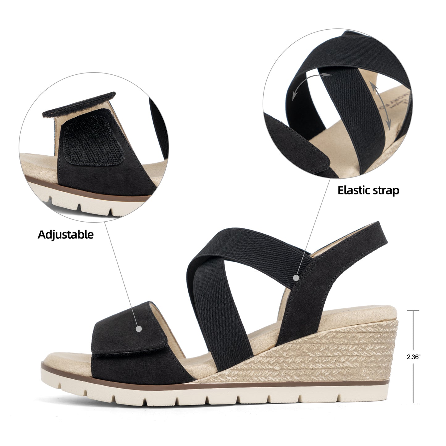 VJH confort Women's Wedge Sandals Stretchy Strap Slip-on Comfortable Causal Summer Shoe