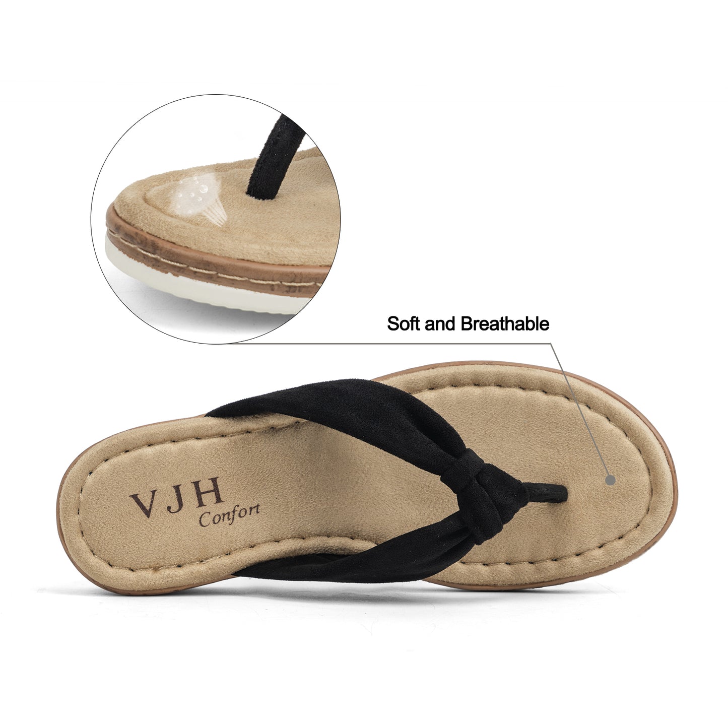 VJH confort Women's Flip Flops Thong Sandals Soft Cushion Comfortable Low Wedge for Summer Beach Walking