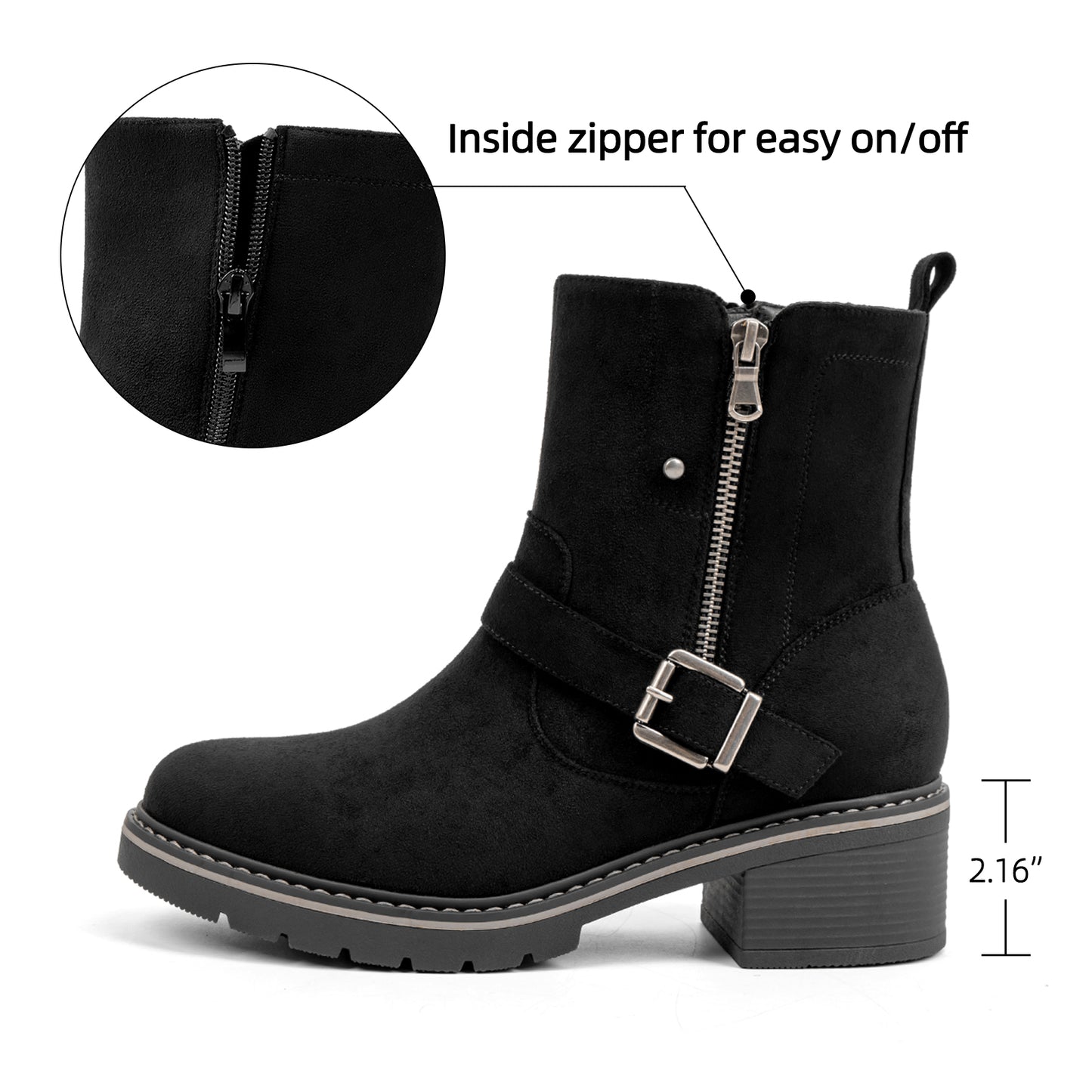 VJH confort Women's Mid Calf Boots Modern Slouchy Comfortable Low Chunky Heel Round Toe Booties with Side Zipper