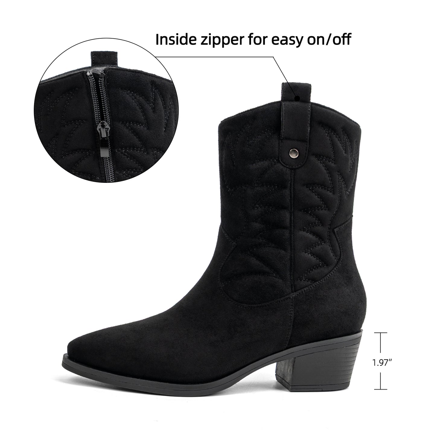 VJH confort Women's Cowboy Boots Mid Calf Cowgirl with Embroidery Pointed Toe Low Block Heel Comfortable Chic Western Booties