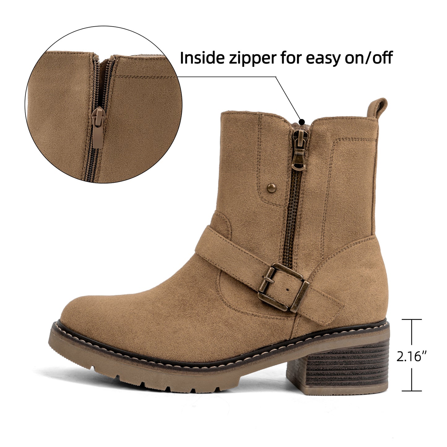 VJH confort Women's Mid Calf Boots Modern Slouchy Comfortable Low Chunky Heel Round Toe Booties with Side Zipper