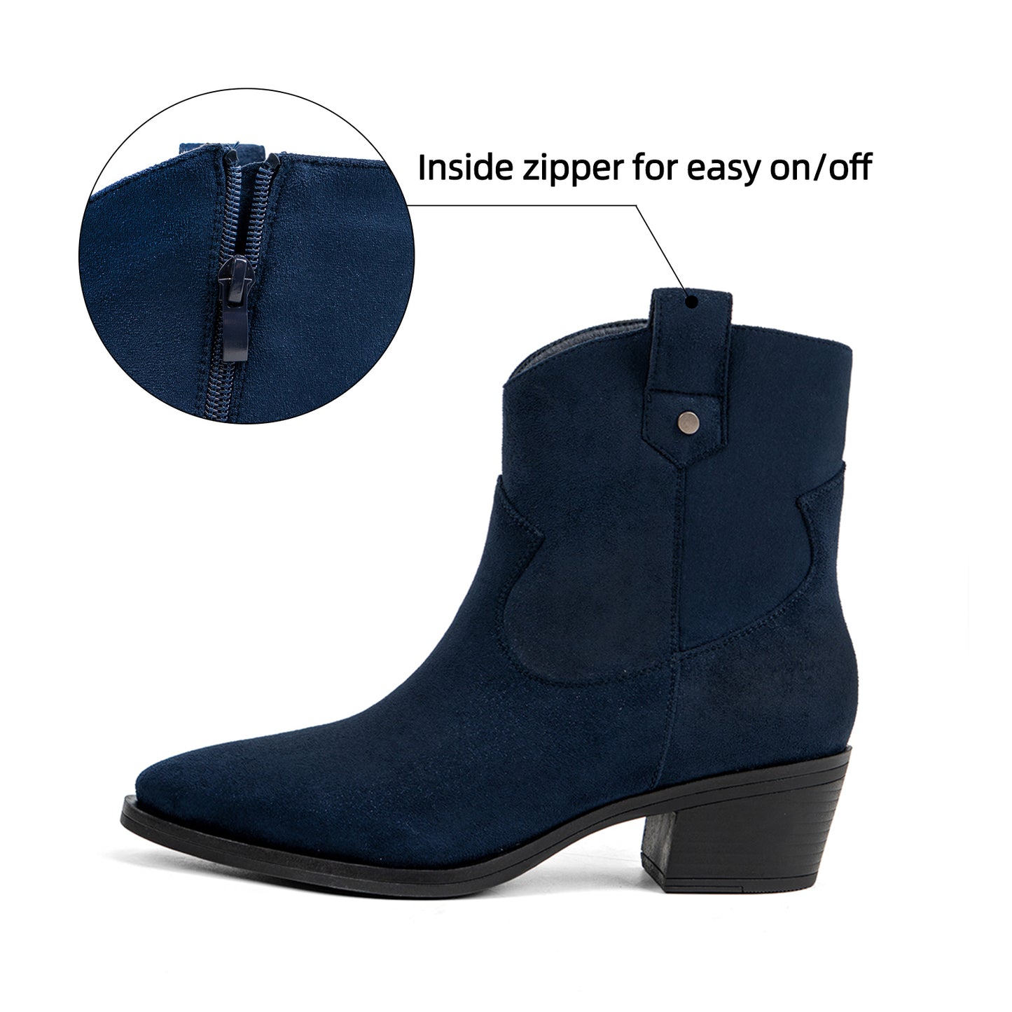 VJH confort Women's Western Ankle Boots Pointed Toe Low Chunky Heel Comfortbale Elegant Cowboy Cowgirl Booties