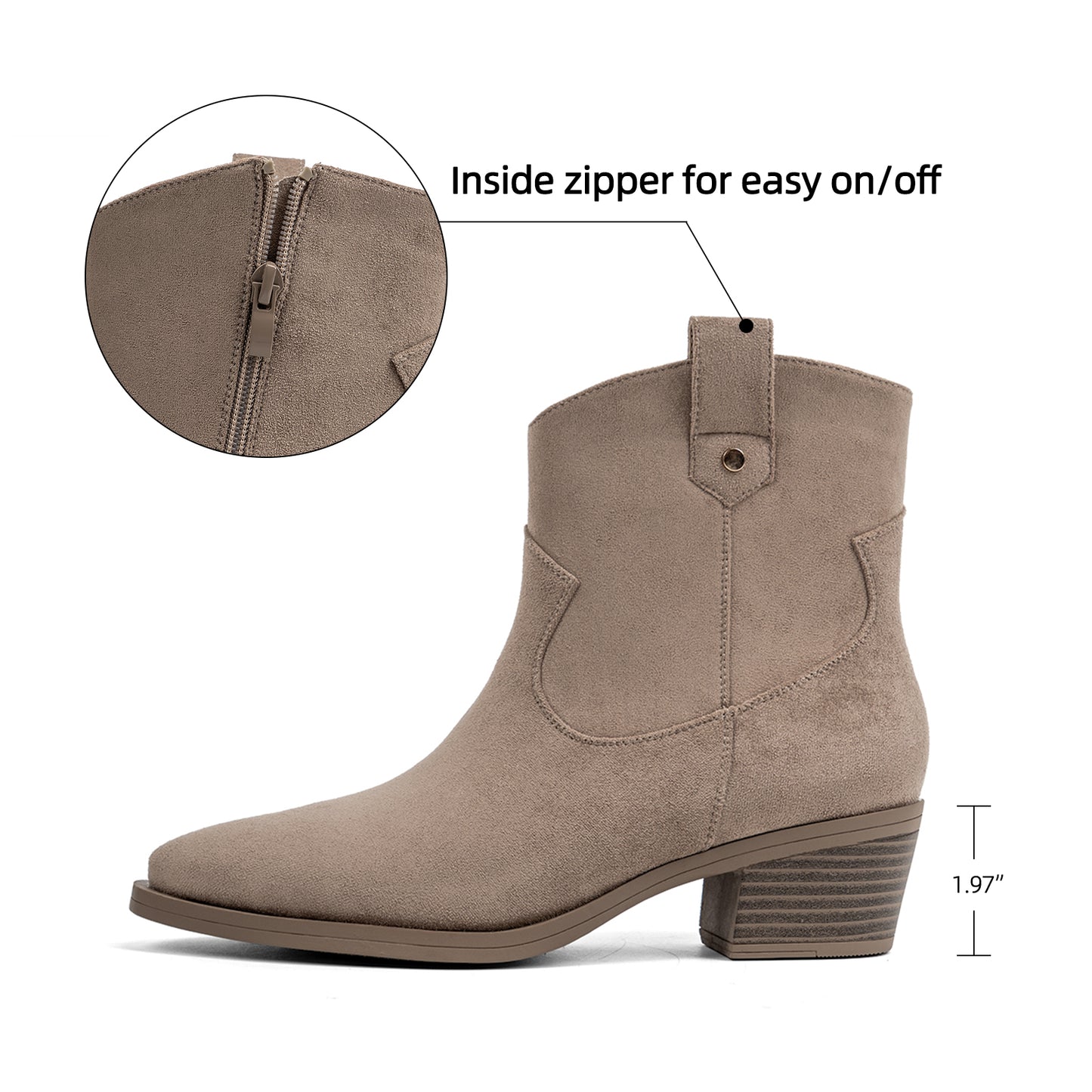 VJH confort Women's Western Ankle Boots Pointed Toe Low Chunky Heel Comfortbale Elegant Cowboy Cowgirl Booties