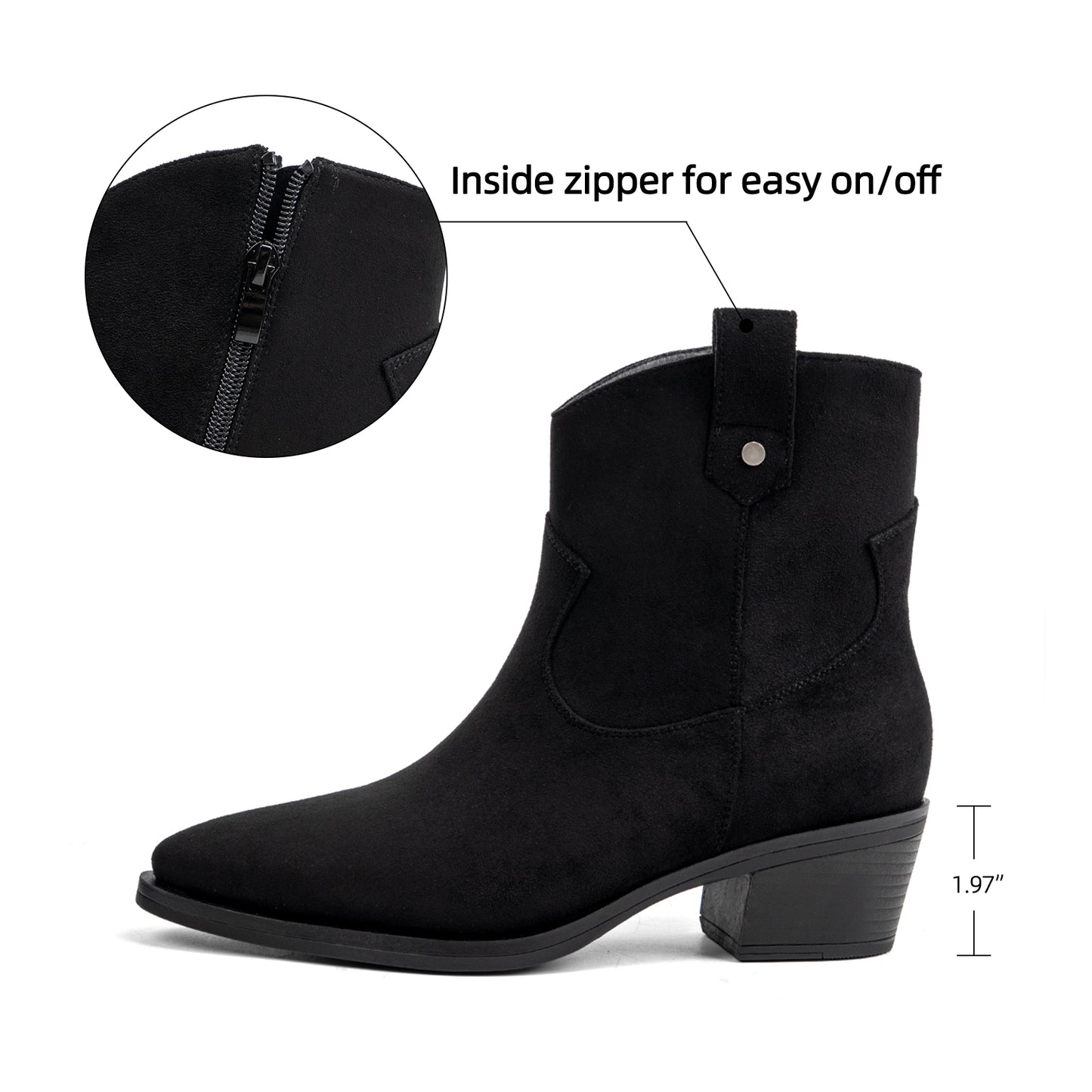VJH confort Women's Western Ankle Boots Pointed Toe Low Chunky Heel Comfortbale Elegant Cowboy Cowgirl Booties