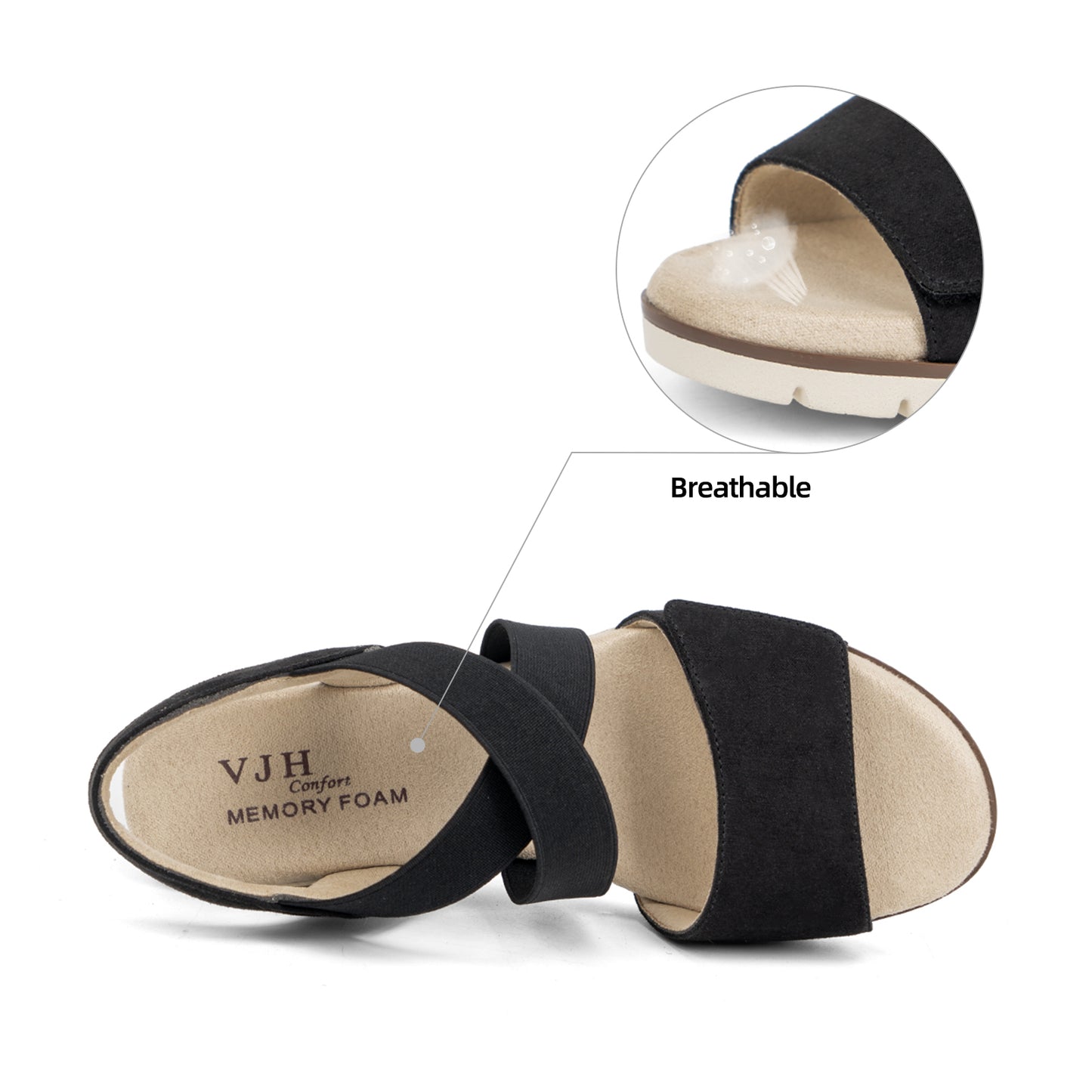 VJH confort Women's Wedge Sandals Stretchy Strap Slip-on Comfortable Causal Summer Shoe