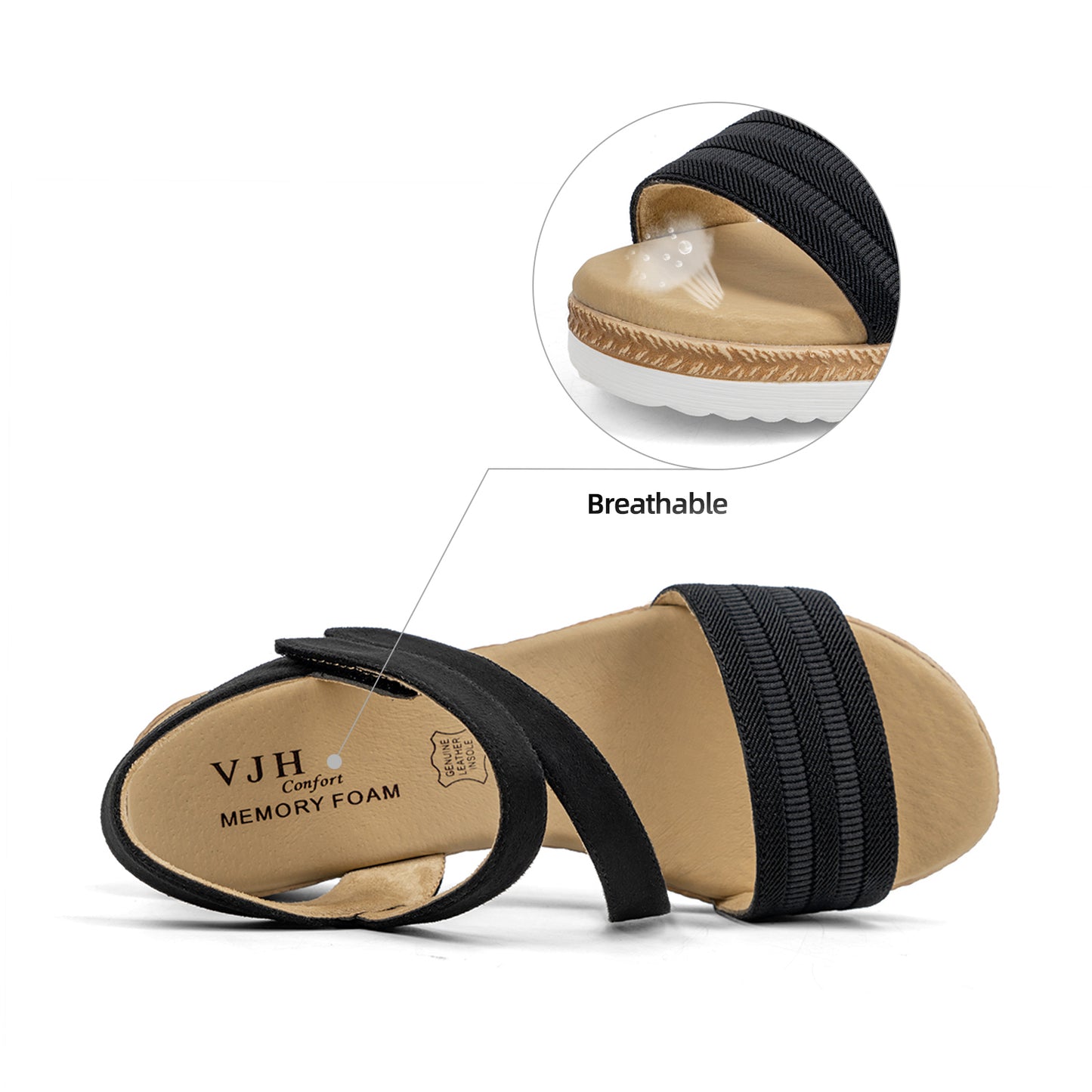 VJH confort Women's Wedge Sandals Platform Ankle Straps Leather Lining Comfortable Walking Summer Shoes