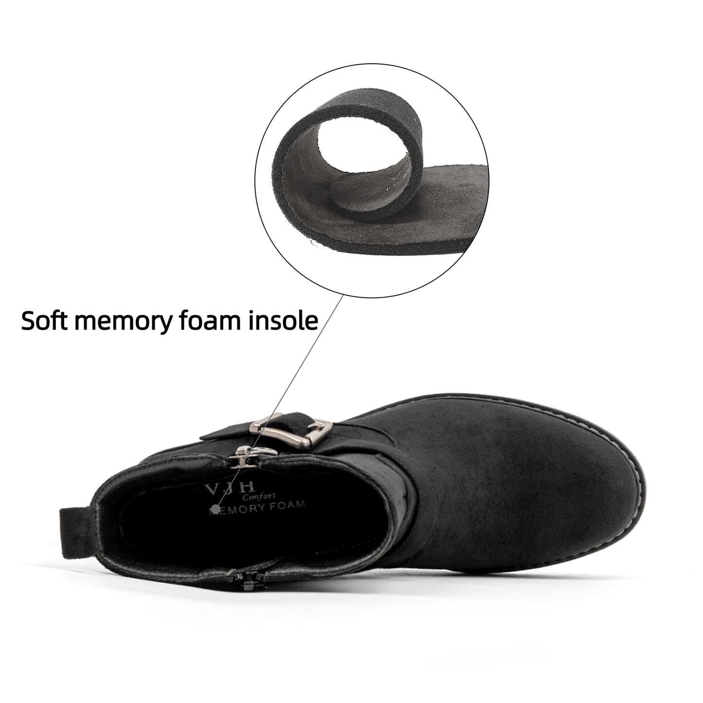 VJH confort Women's Mid Calf Boots Modern Slouchy Comfortable Low Chunky Heel Round Toe Booties with Side Zipper