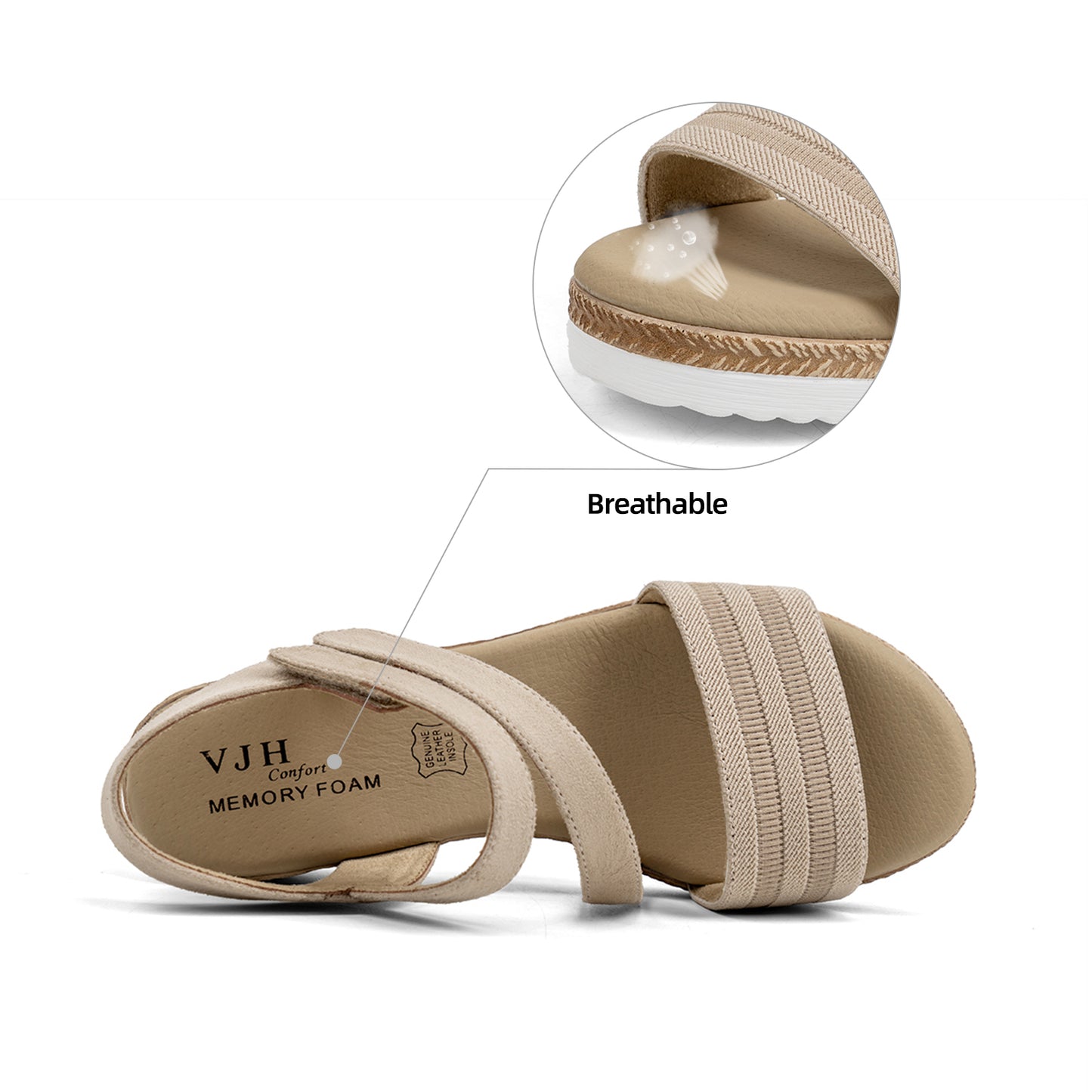 VJH confort Women's Wedge Sandals Platform Ankle Straps Leather Lining Comfortable Walking Summer Shoes