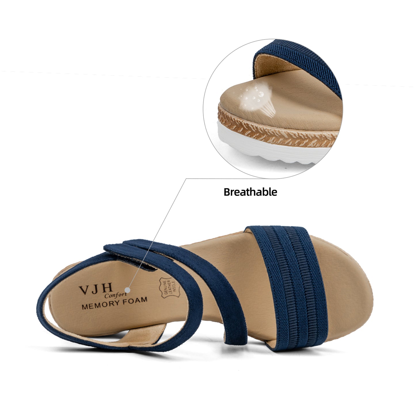 VJH confort Women's Wedge Sandals Platform Ankle Straps Leather Lining Comfortable Walking Summer Shoes