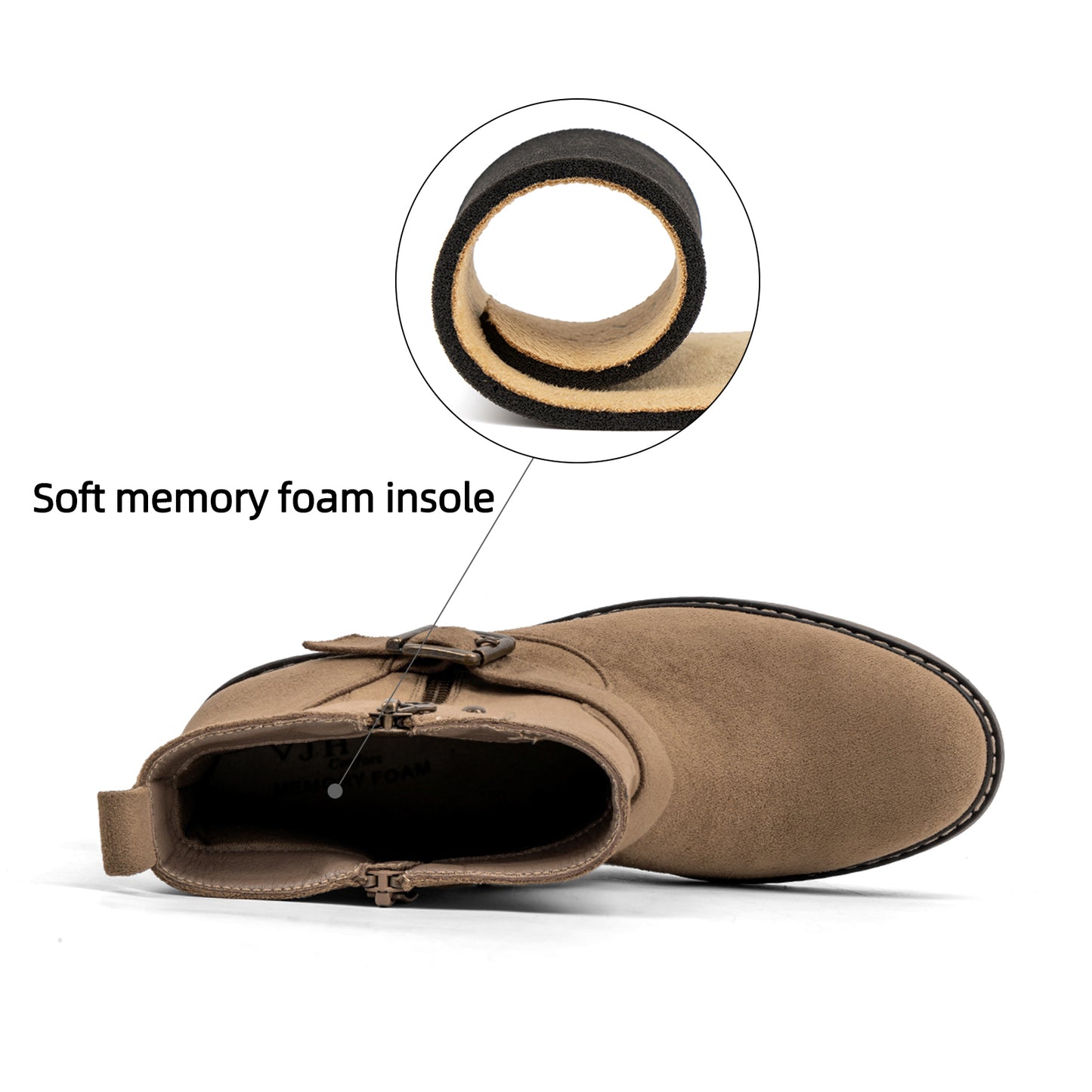 VJH confort Women's Mid Calf Boots Modern Slouchy Comfortable Low Chunky Heel Round Toe Booties with Side Zipper