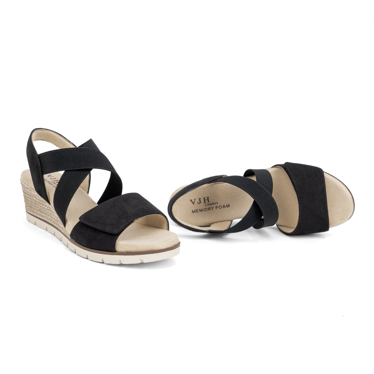 VJH confort Women's Wedge Sandals Stretchy Strap Slip-on Comfortable Causal Summer Shoe