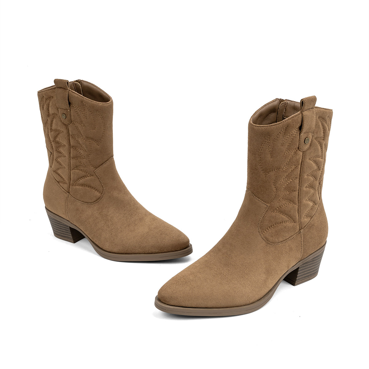 VJH confort Women's Cowboy Boots Mid Calf Cowgirl with Embroidery Pointed Toe Low Block Heel Comfortable Chic Western Booties