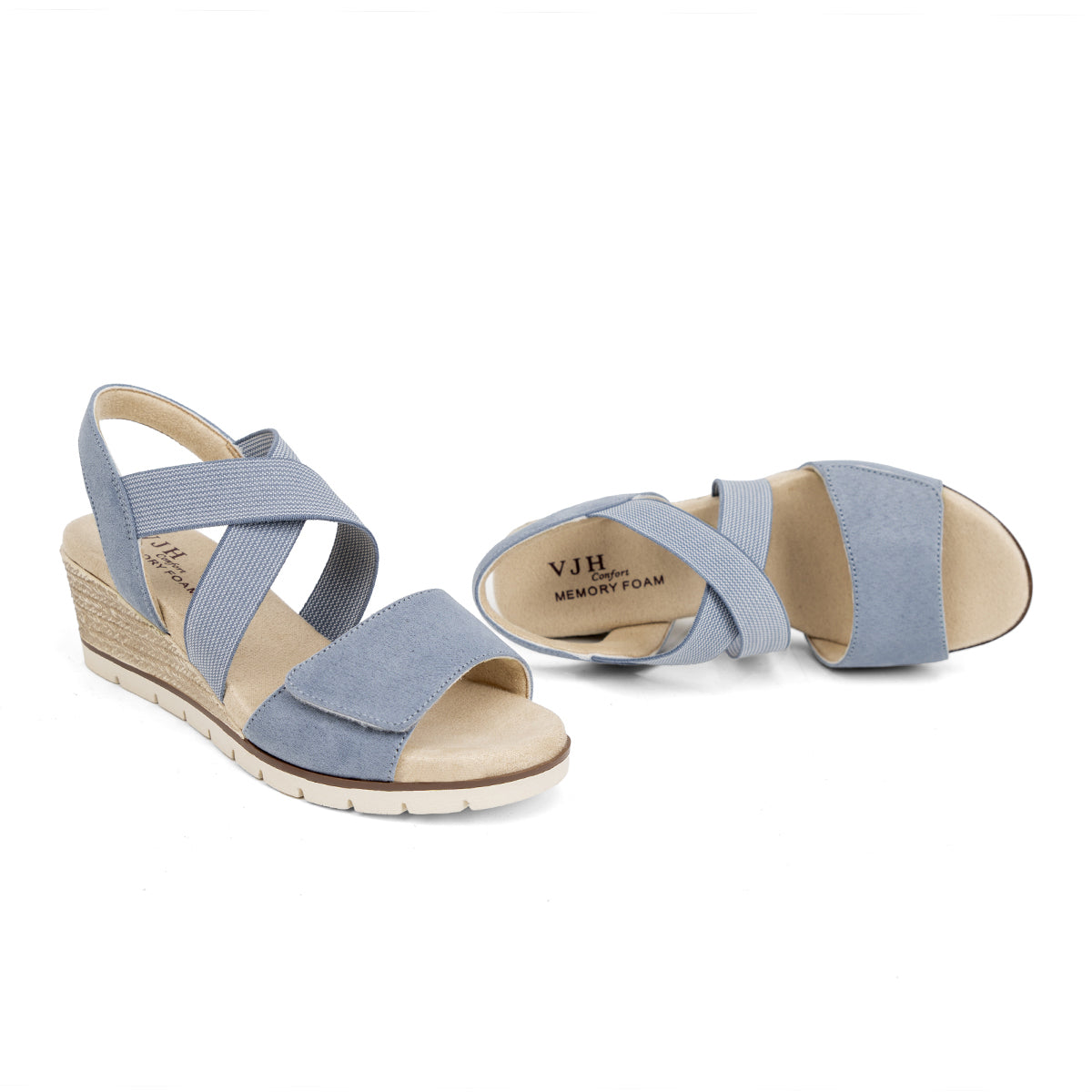 VJH confort Women's Wedge Sandals Stretchy Strap Slip-on Comfortable Causal Summer Shoe