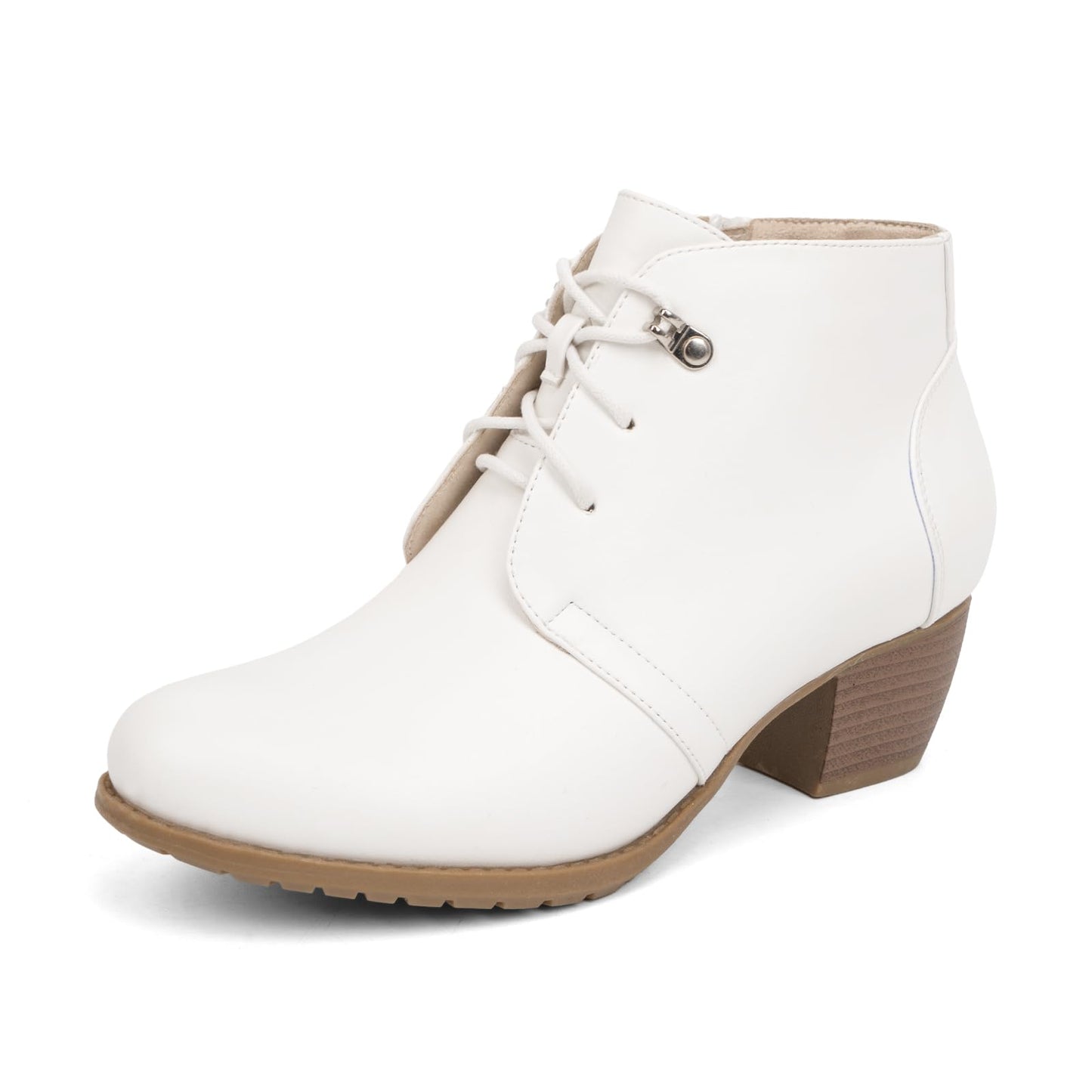 VJH confort Women's Ankle Boots,Lace-up Round Toe Comfortable Low Heel Dress Booties with Side Zipper