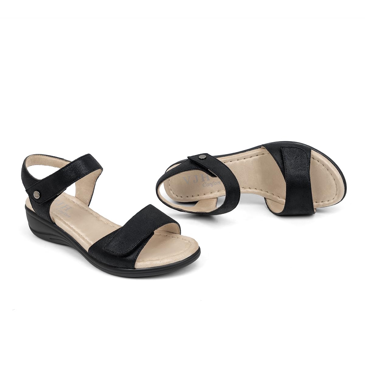 VJH confort Women's Wedge Sandals Low Heel Comfortable Hook-and-Loop Strap Open Toe Platform Summer Shoe