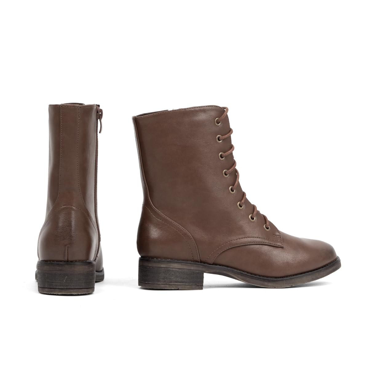 VJH confort Women's Mid Calf Boots Lace-up Military Combat Low Heel Booties with Zipper