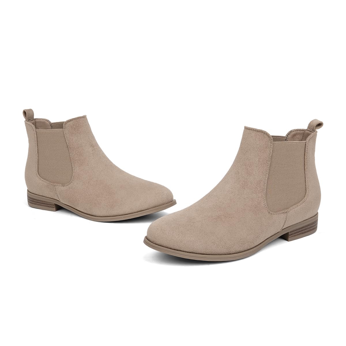 VJH confort Women's Slip on Ankle Boot, Western Almond Round Toe Low Heel Elastic Chelsea Bootie