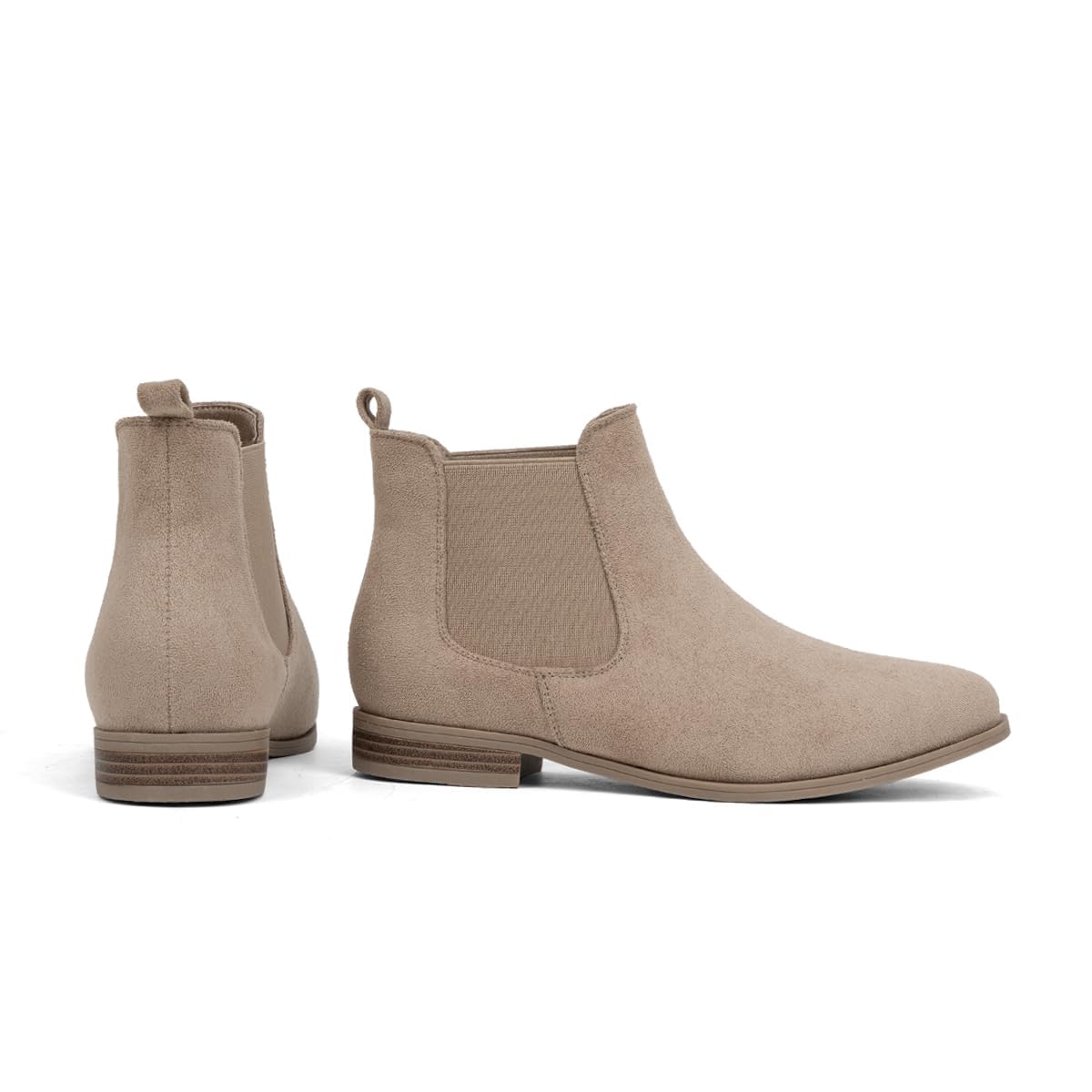 VJH confort Women's Slip on Ankle Boot, Western Almond Round Toe Low Heel Elastic Chelsea Bootie