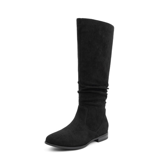 VJH confort Women's Knee-High Boots Comfortable Low Heel Almond Toe Wide Calf Side Zip Fall Winter Long Boots