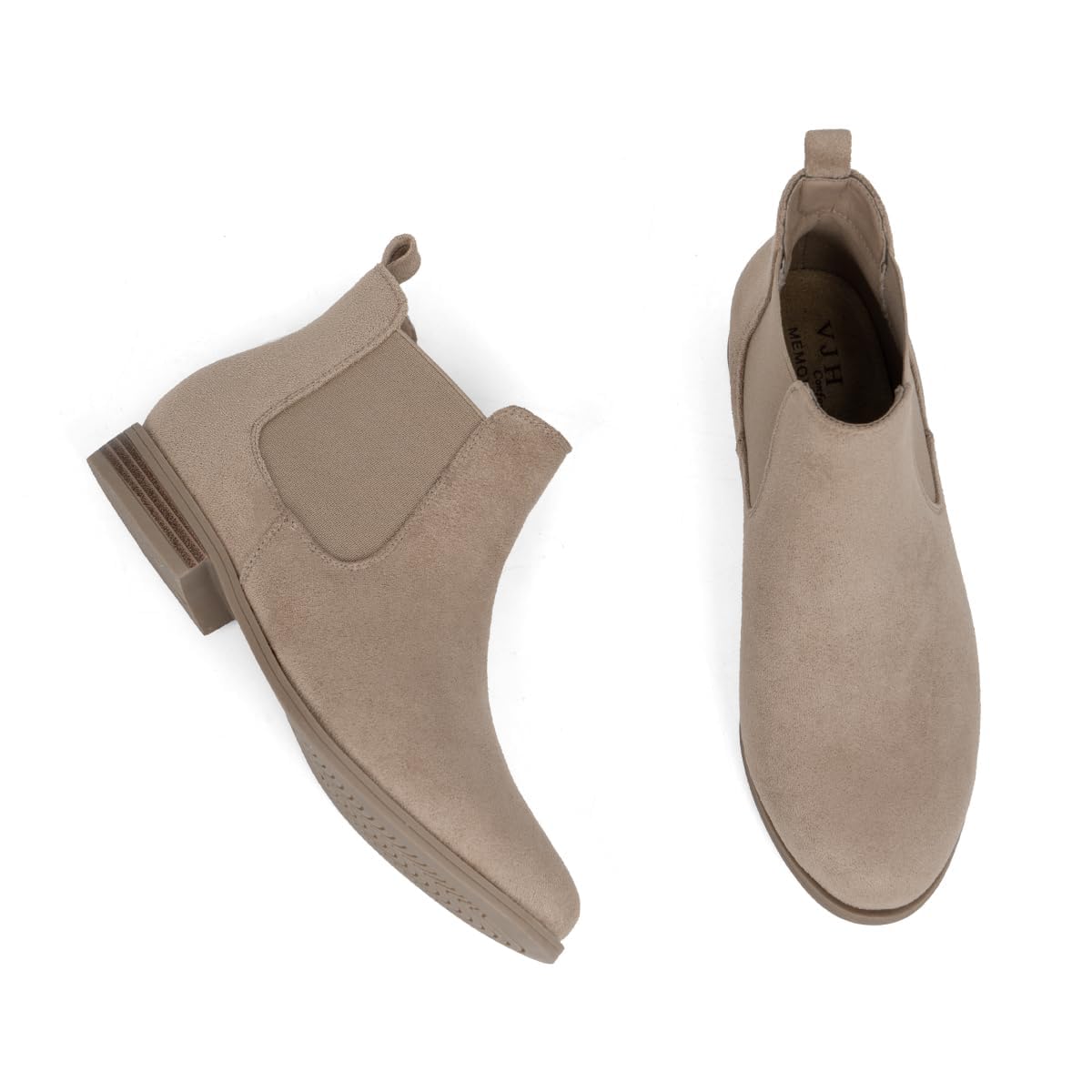 VJH confort Women's Slip on Ankle Boot, Western Almond Round Toe Low Heel Elastic Chelsea Bootie