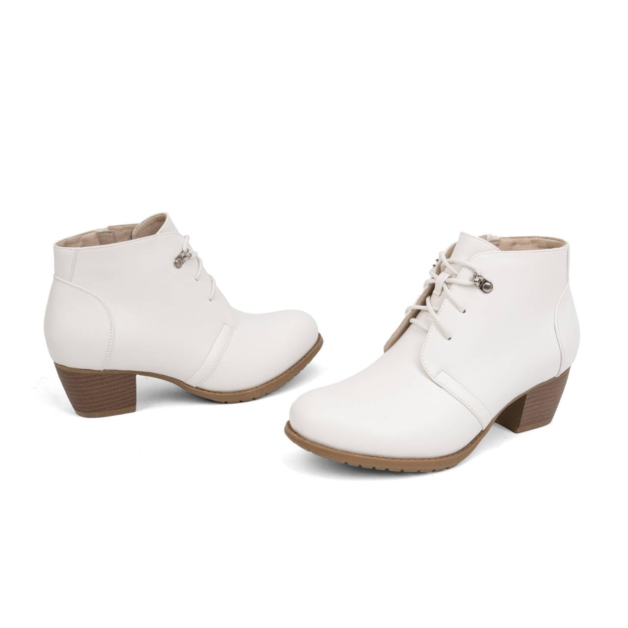 VJH confort Women's Ankle Boots,Lace-up Round Toe Comfortable Low Heel Dress Booties with Side Zipper