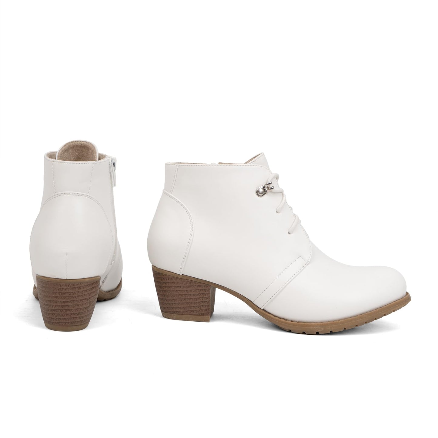 VJH confort Women's Ankle Boots,Lace-up Round Toe Comfortable Low Heel Dress Booties with Side Zipper