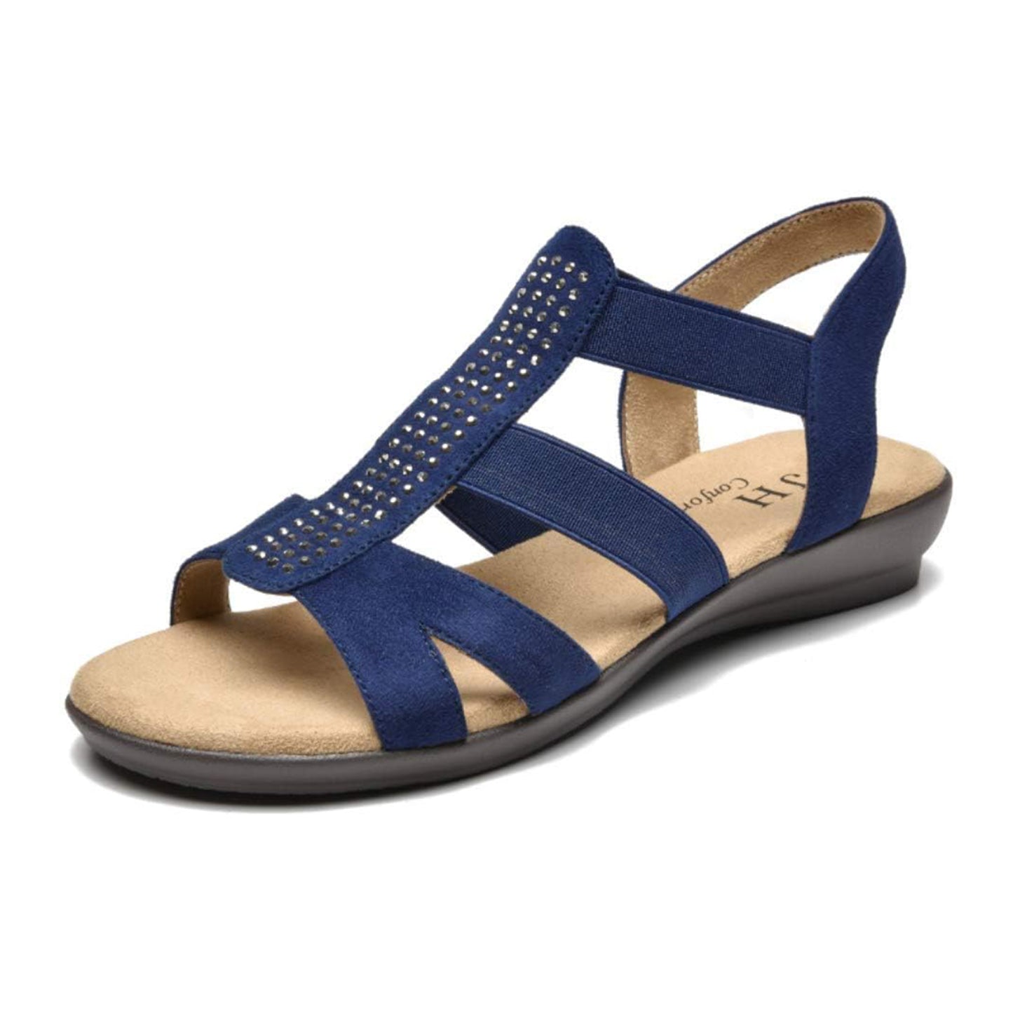 VJH confort Women's Comfort Flat Sandals Summer,with Rhinestone Open Toe Elastic Slip On Slingback Casual Walking Low Heele Sandals