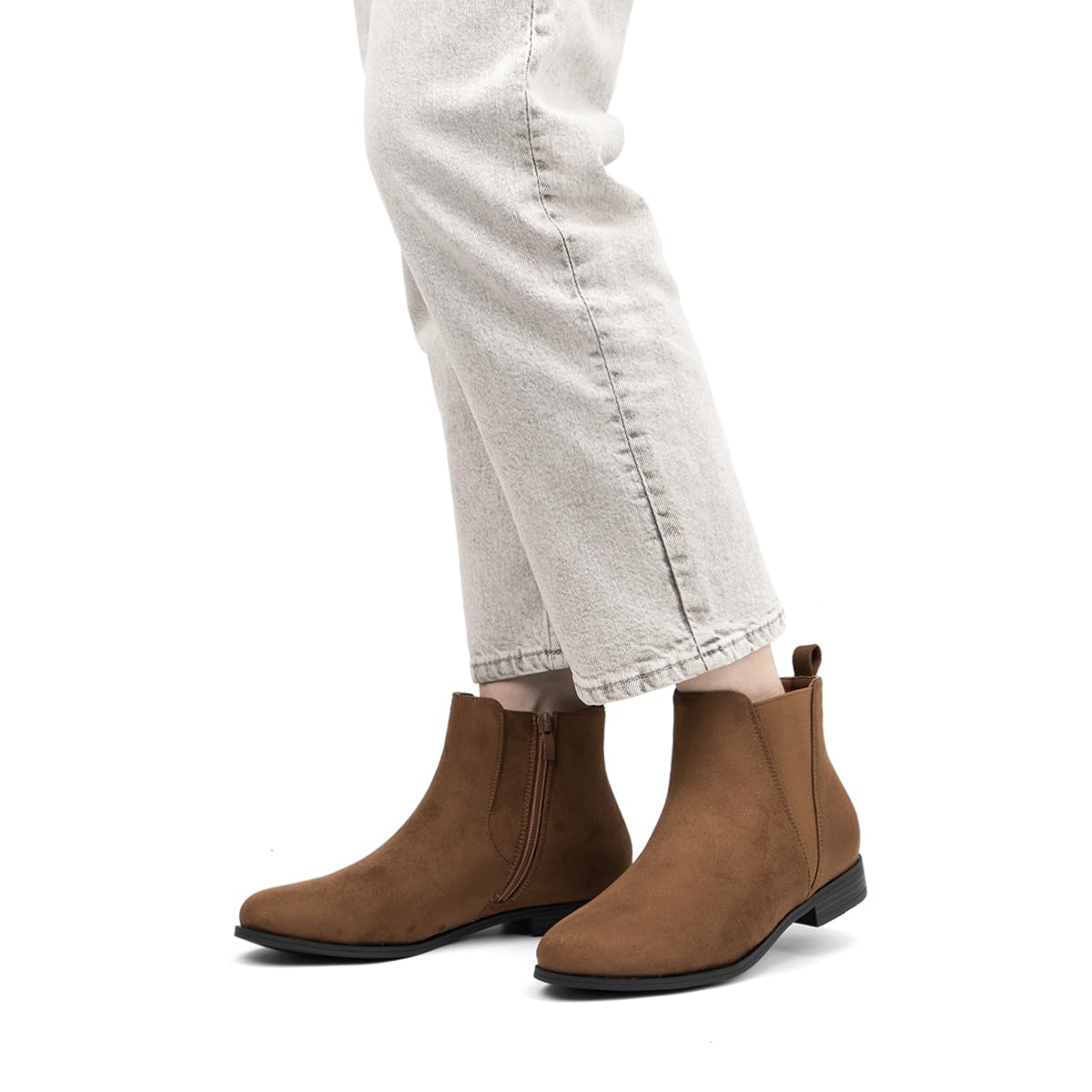 VJH confort Women's Chelsea Ankle Boots Low Heel Fashion Almond Toe Dress Booties with Side Zipper