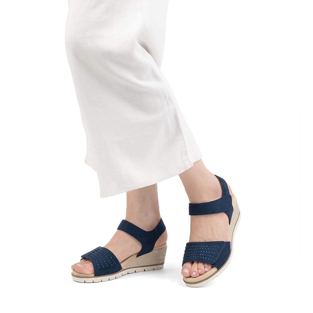 VJH confort Women's Wedge Sandals, Comfort Memory Foam Rhinestone Sandal with Adjustable straps