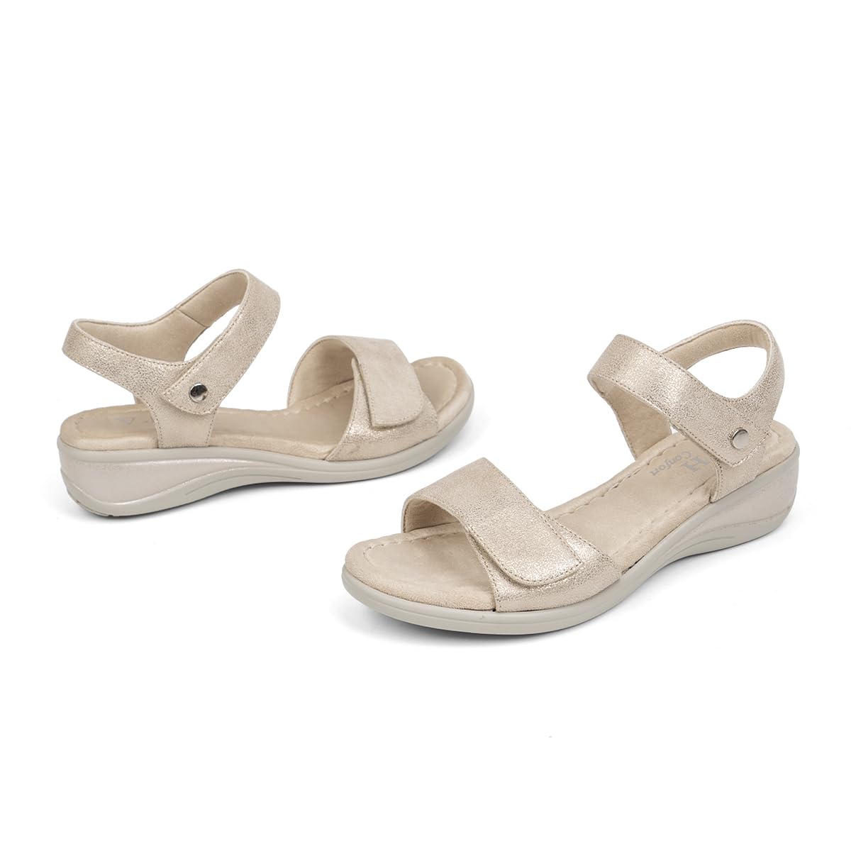 VJH confort Women's Wedge Sandals Low Heel Comfortable Hook-and-Loop Strap Open Toe Platform Summer Shoe