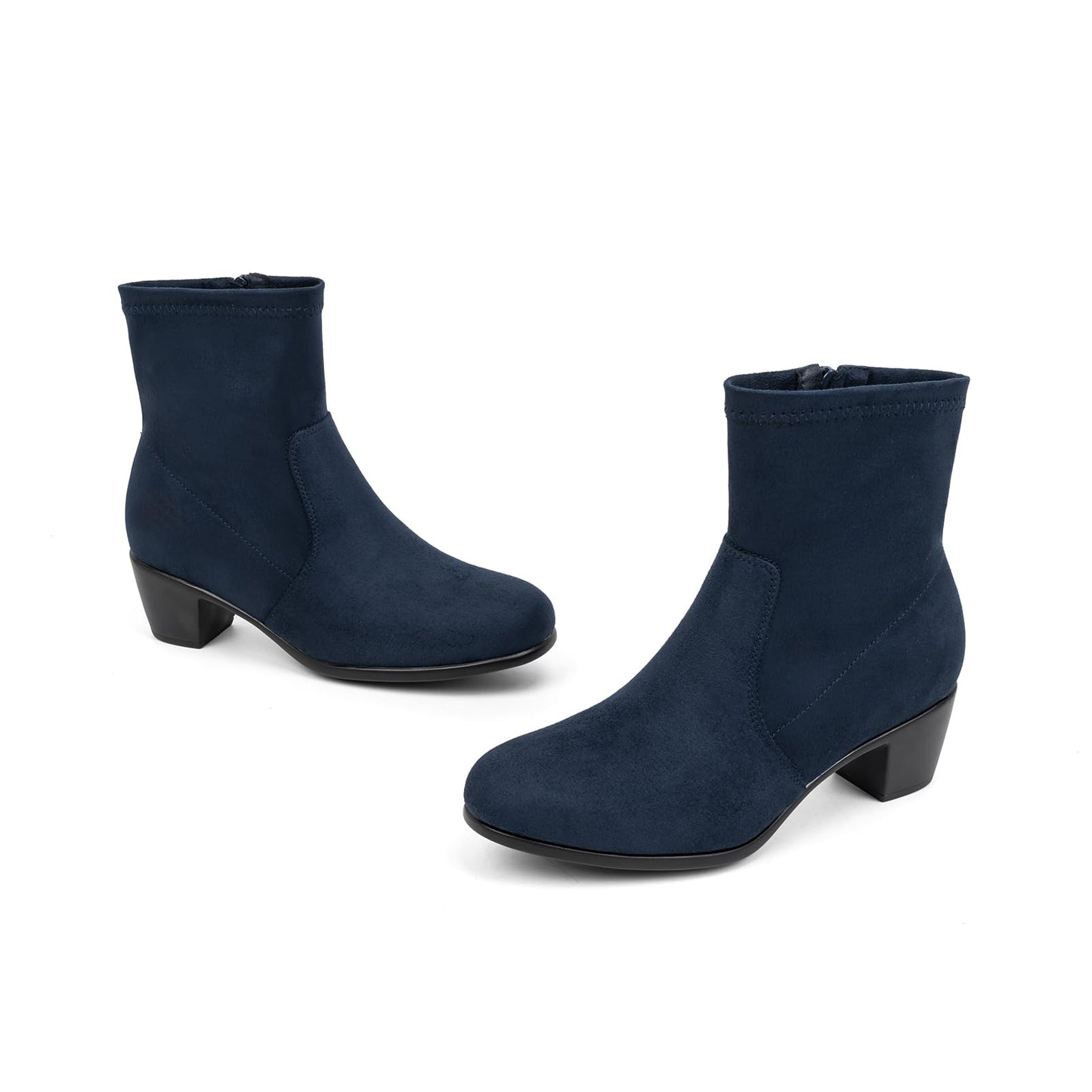 VJH confort Women's Stretch Ankle Boots Block Low Heel Almond Toe Comfy Dress Slip-on Booties with Zipper