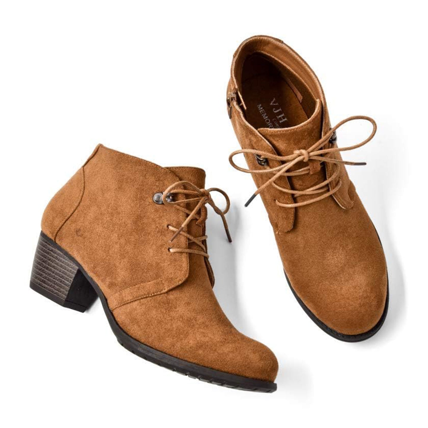 VJH confort Women's Ankle Boots,Lace-up Round Toe Comfortable Low Heel Dress Booties with Side Zipper