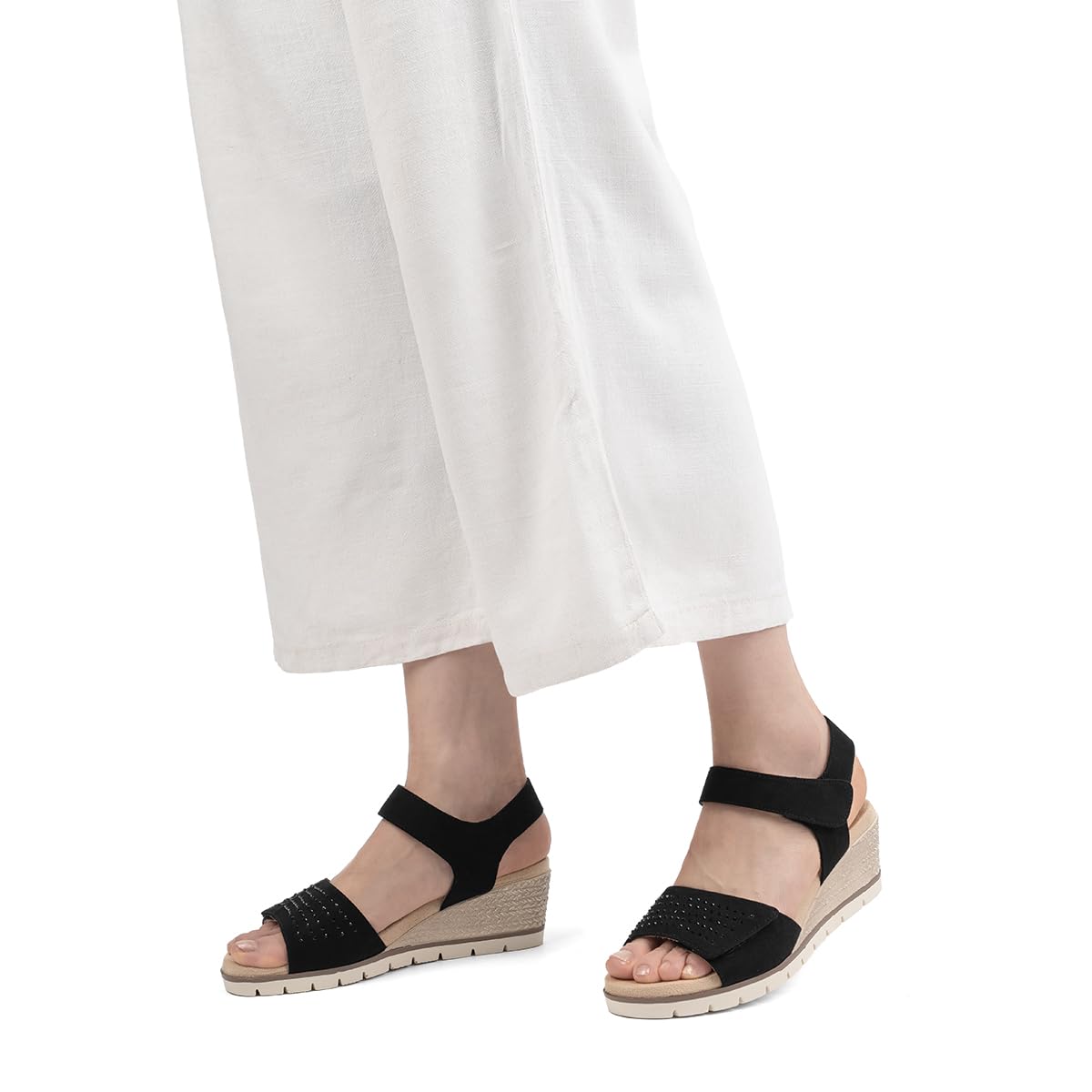 VJH confort Women's Wedge Sandals, Comfort Memory Foam Rhinestone Sandal with Adjustable straps