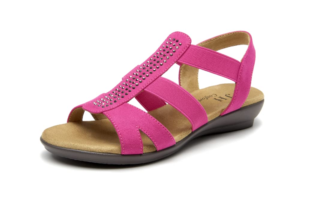 VJH confort Women's Comfort Flat Sandals Summer,with Rhinestone Open Toe Elastic Slip On Slingback Casual Walking Low Heele Sandals