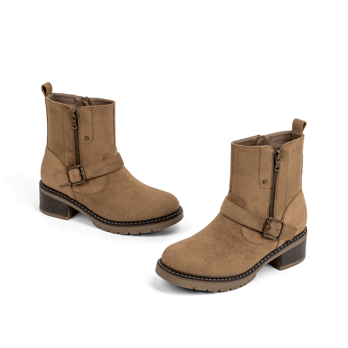 VJH confort Women's Mid Calf Boots Modern Slouchy Comfortable Low Chunky Heel Round Toe Booties with Side Zipper