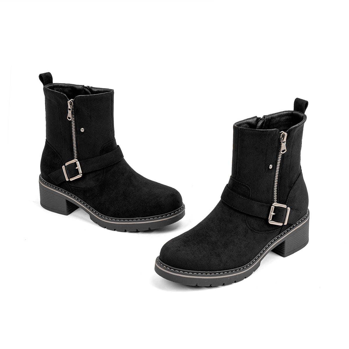 VJH confort Women's Mid Calf Boots Modern Slouchy Comfortable Low Chunky Heel Round Toe Booties with Side Zipper