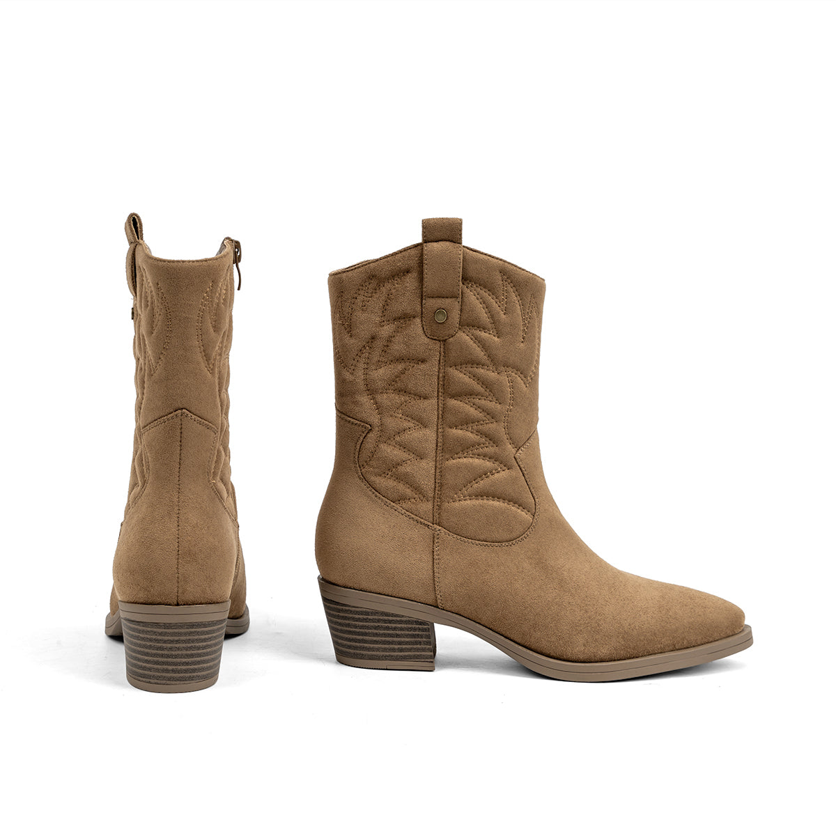 VJH confort Women's Cowboy Boots Mid Calf Cowgirl with Embroidery Pointed Toe Low Block Heel Comfortable Chic Western Booties