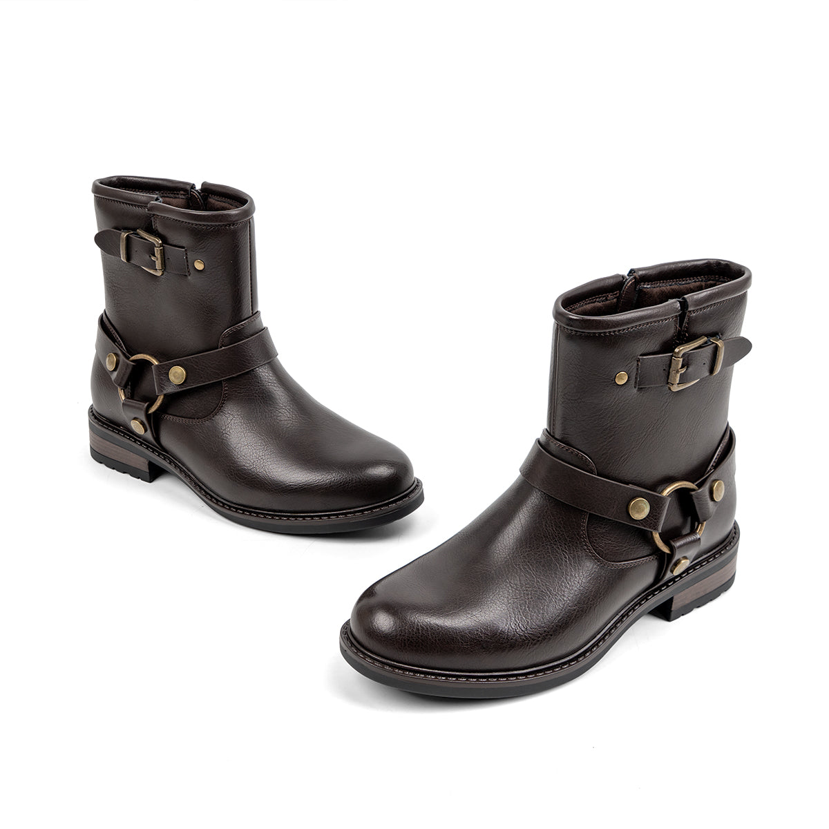 VJH confort Women's Ankle Boots Comfortable Low Chunky Heel Round Toe Buckle Fashion Booties with Zipper