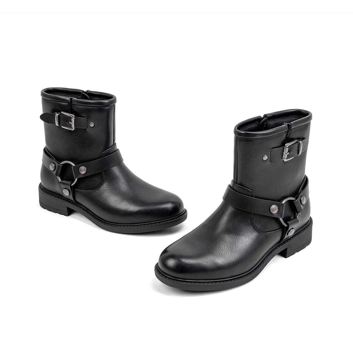 VJH confort Women's Ankle Boots Comfortable Low Chunky Heel Round Toe Buckle Fashion Booties with Zipper