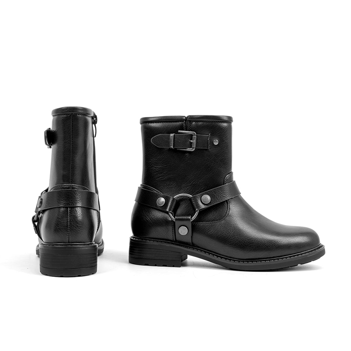 VJH confort Women's Ankle Boots Comfortable Low Chunky Heel Round Toe Buckle Fashion Booties with Zipper